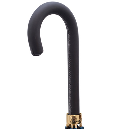 Automatic Umbrella – Blue Flower Umbrella with Leather Handle, Italian Handmade Rain Gear