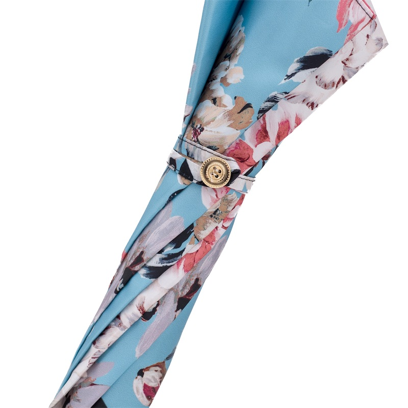 Flowered Umbrella – Handmade Italian Rain Umbrella with Burgundy Leather Handle