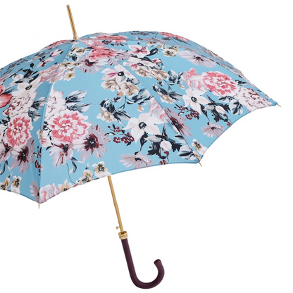 Flowered Umbrella – Handmade Italian Rain Umbrella with Burgundy Leather Handle