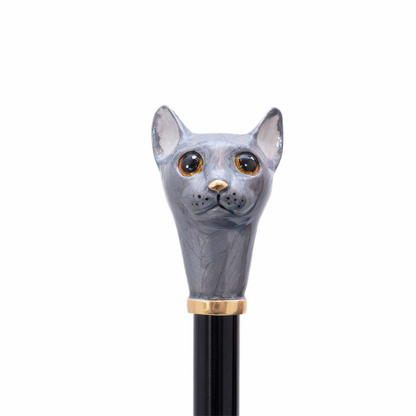Grey Cat Umbrella – Handmade Italian Rain Umbrella with Enameled Brass Handle