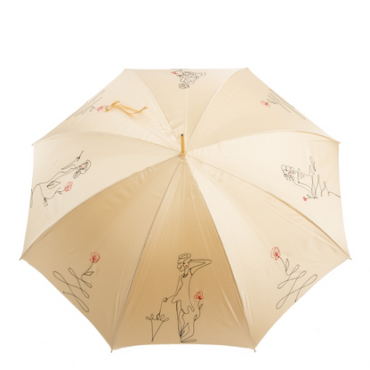 Ivory Sketch Umbrella – Handmade Italian Rain Umbrella With Jeweled Handle