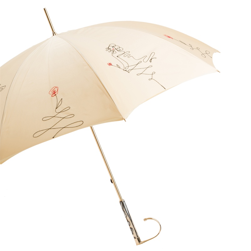 Ivory Sketch Umbrella – Handmade Italian Rain Umbrella With Jeweled Handle