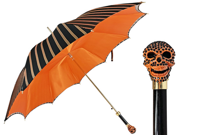 Ilmarchesato luxury umbrella for men featuring a skull design adorned with jet crystals.
