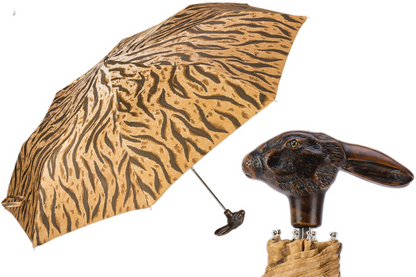 Animalier Folding Umbrella – Handmade Italian Rabbit Handle | Compact Travel Rain Accessory