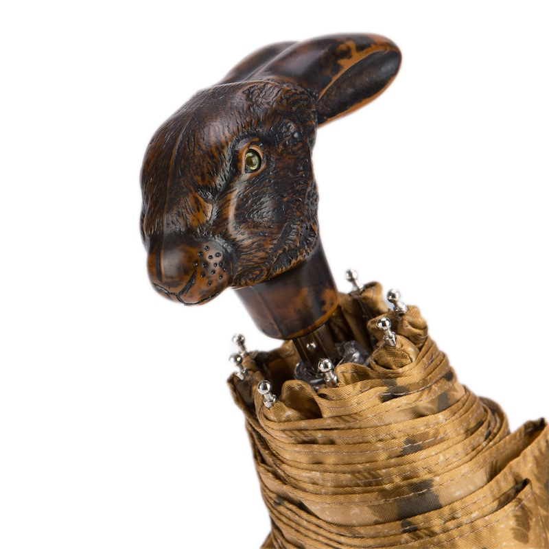 Animalier Folding Umbrella – Handmade Italian Rabbit Handle | Compact Travel Rain Accessory