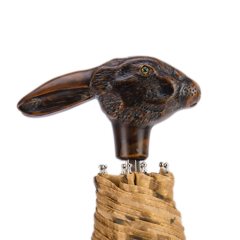 Animalier Folding Umbrella – Handmade Italian Rabbit Handle | Compact Travel Rain Accessory