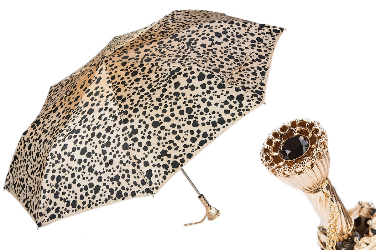 Leopard Print Umbrella – Italian Handmade Folding Rain Umbrella with Luxury Brass Handle