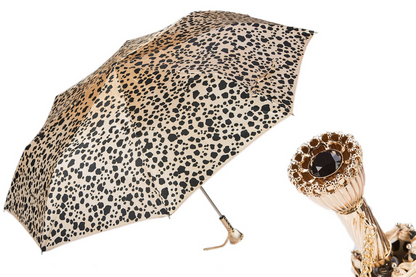 Leopard Print Umbrella – Italian Handmade Folding Rain Umbrella with Luxury Brass Handle