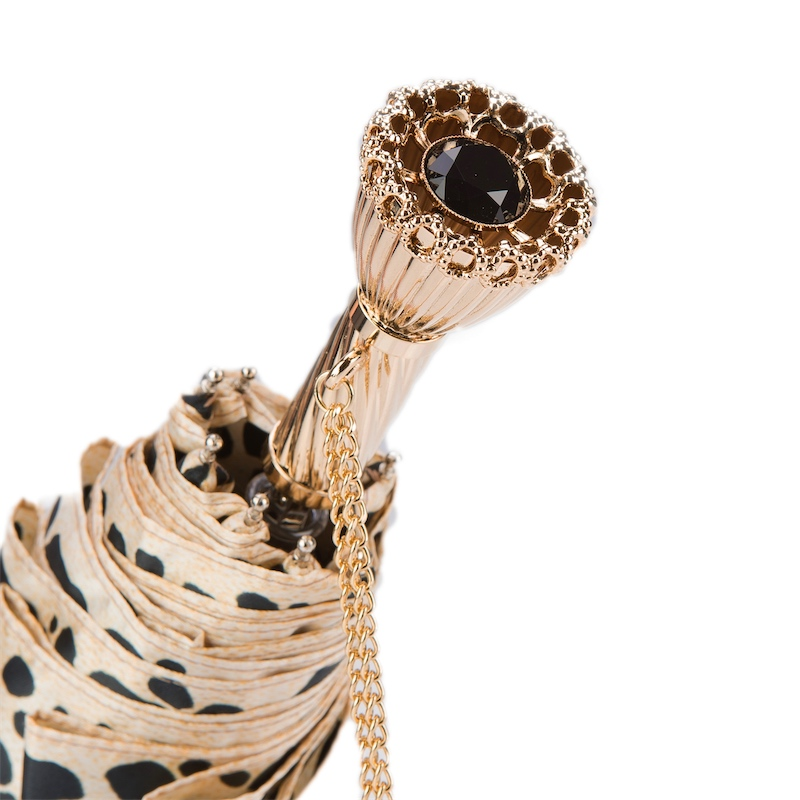 Leopard Print Umbrella – Italian Handmade Folding Rain Umbrella with Luxury Brass Handle