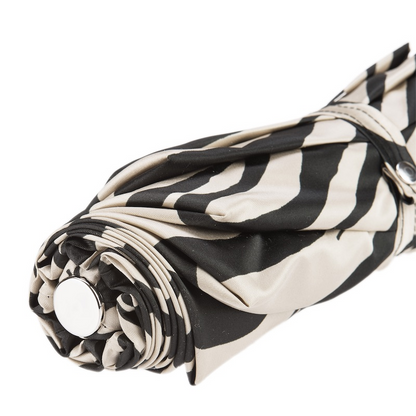 Folding Zebra Umbrella – Handmade Italian Leather Handle, Compact Travel Rain Protection