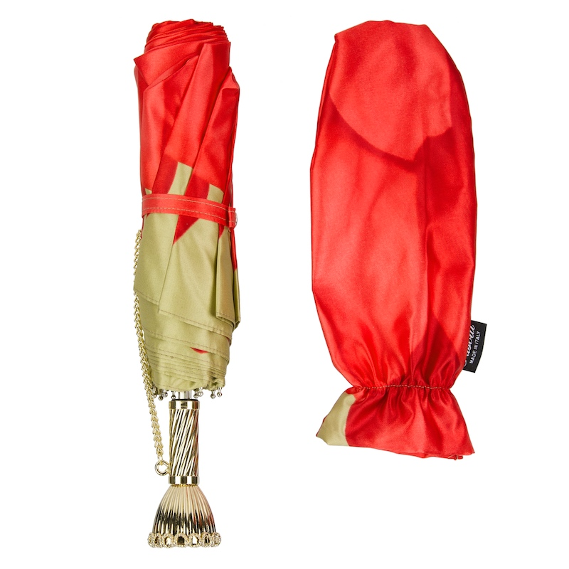 Luxury Folding Umbrella – Red Dahlia Designer Rain Umbrella With Brass Handle