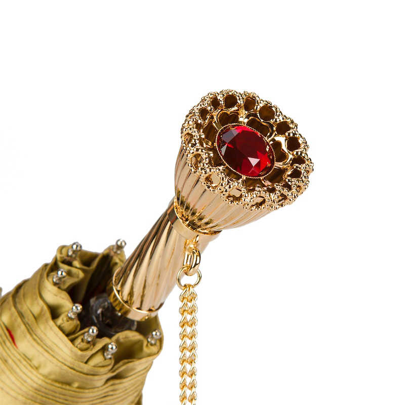 Luxury Folding Umbrella – Red Dahlia Designer Rain Umbrella With Brass Handle