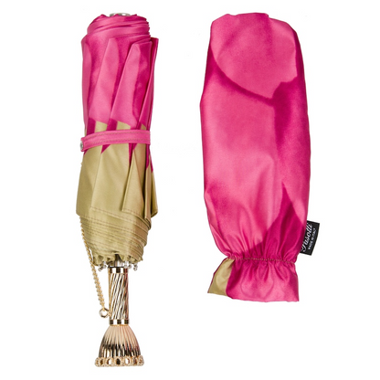 Pink Dahlia Umbrella – Italian Handmade Folding Rain Umbrella with Brass Handle