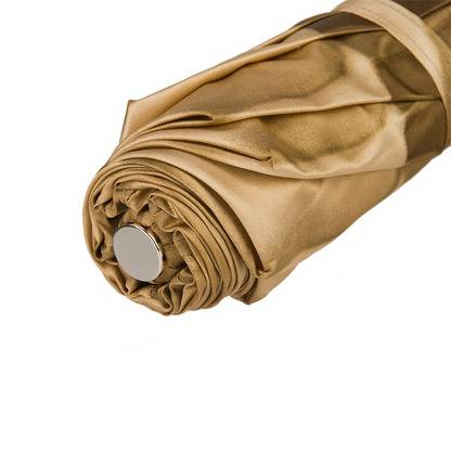 Beige Folding Umbrella – Handmade Italian Folding Rain Umbrella with Jeweled Brass Handle