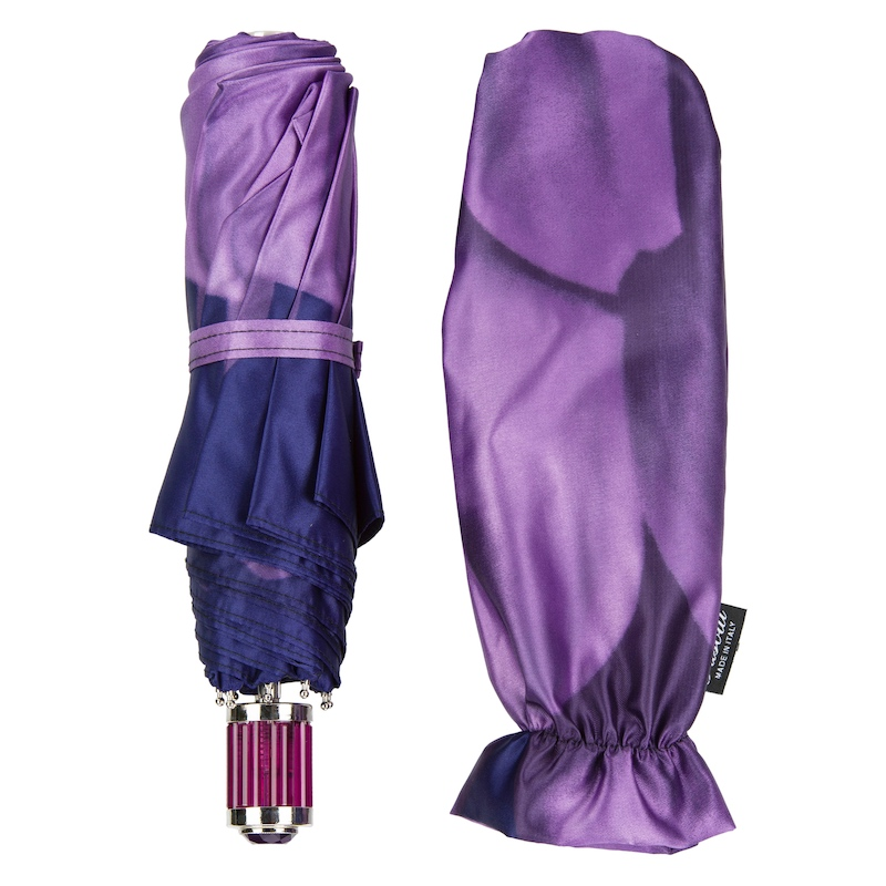 Purple Folding Umbrella – Handmade Italian Compact Travel Rain Umbrella With Acetate Handle
