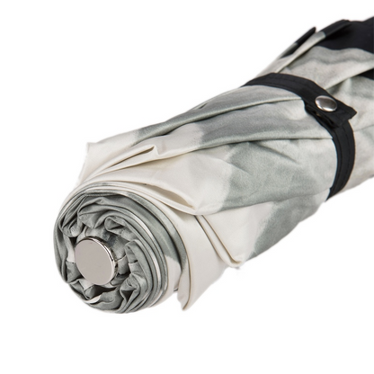 Silver Folding Umbrella – Designer Handmade Italian Floral Canopy With Brass Handle