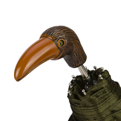 Folding Umbrella – Handmade Italian Green Toucan Floral Compact Rain Umbrella