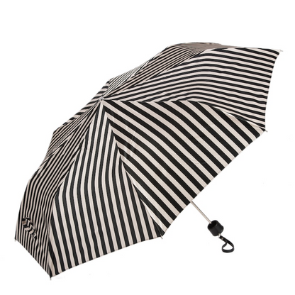 Folding Umbrella – Handmade Italian Leather Handle, Striped Compact Rain Shield