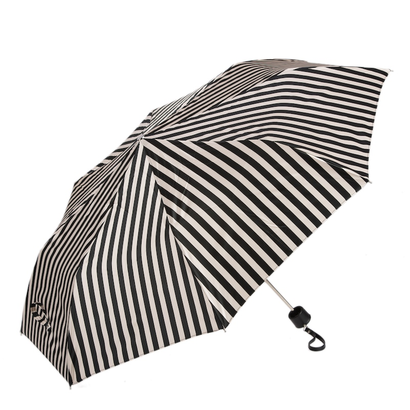 Folding Umbrella – Handmade Italian Leather Handle, Striped Compact Rain Shield