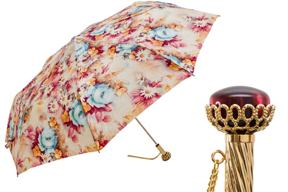 Luxury Floral Umbrella – Handmade Italian Folding Rain Umbrella with Jeweled Handle