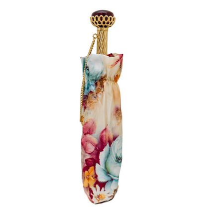 Luxury Floral Umbrella – Handmade Italian Folding Rain Umbrella with Jeweled Handle