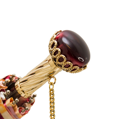 Luxury Floral Umbrella – Handmade Italian Folding Rain Umbrella with Jeweled Handle