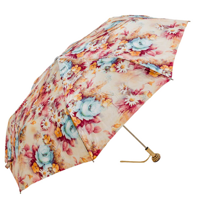 Luxury Floral Umbrella – Handmade Italian Folding Rain Umbrella with Jeweled Handle