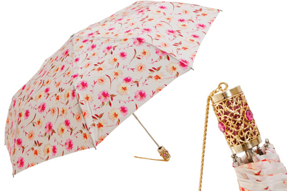 Folding Umbrella – Handmade Italian Flowered Design With Acetate Brass Handle