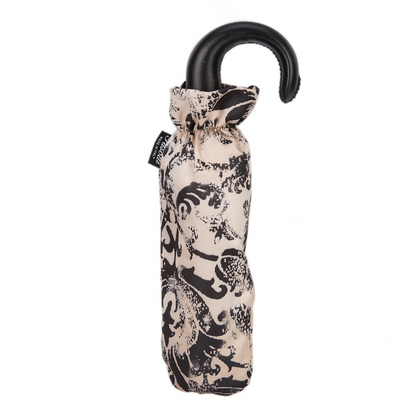 Black Folding Umbrella – Handmade Italian Two-Tone Canopy With Leather Handle