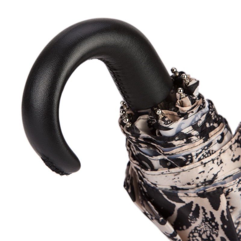 Black Folding Umbrella – Handmade Italian Two-Tone Canopy With Leather Handle