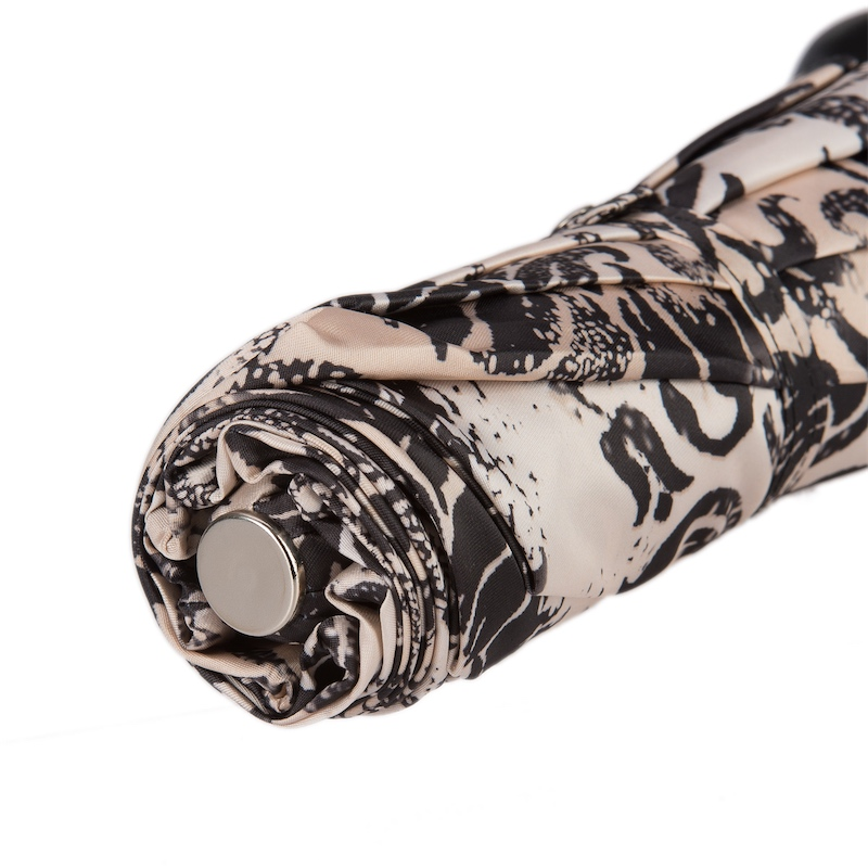 Black Folding Umbrella – Handmade Italian Two-Tone Canopy With Leather Handle