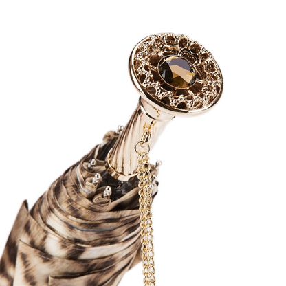 Luxury Folding Umbrella – Chic Leopard Print, Jeweled Brass Handle, Italian Handmade