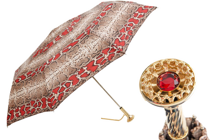 Python Print Umbrella – Brass Handle Folding Rain Umbrella, Manual Open