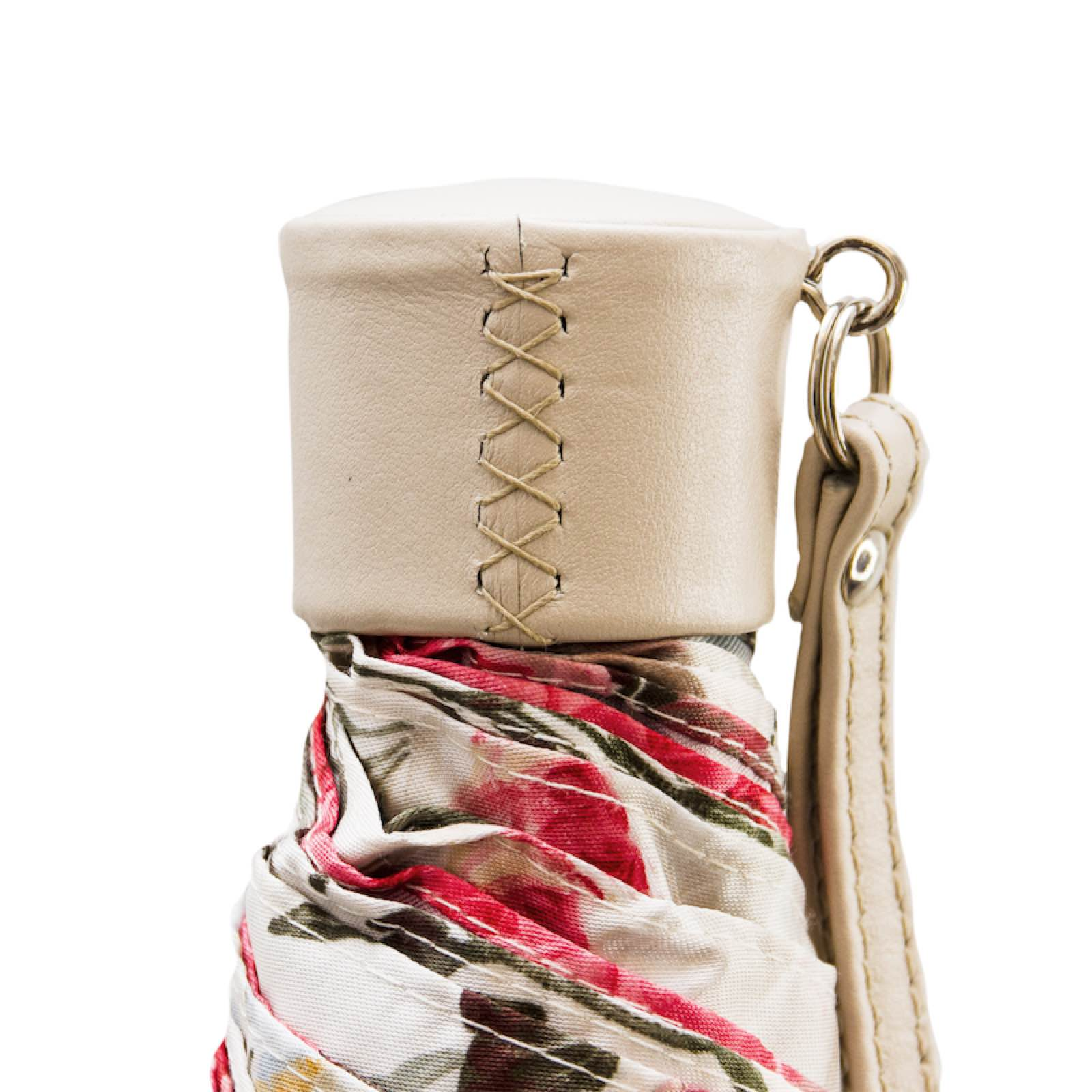 Floral Folding Umbrella – Luxury Handmade Italian Compact Rain Shield With Leather Handle