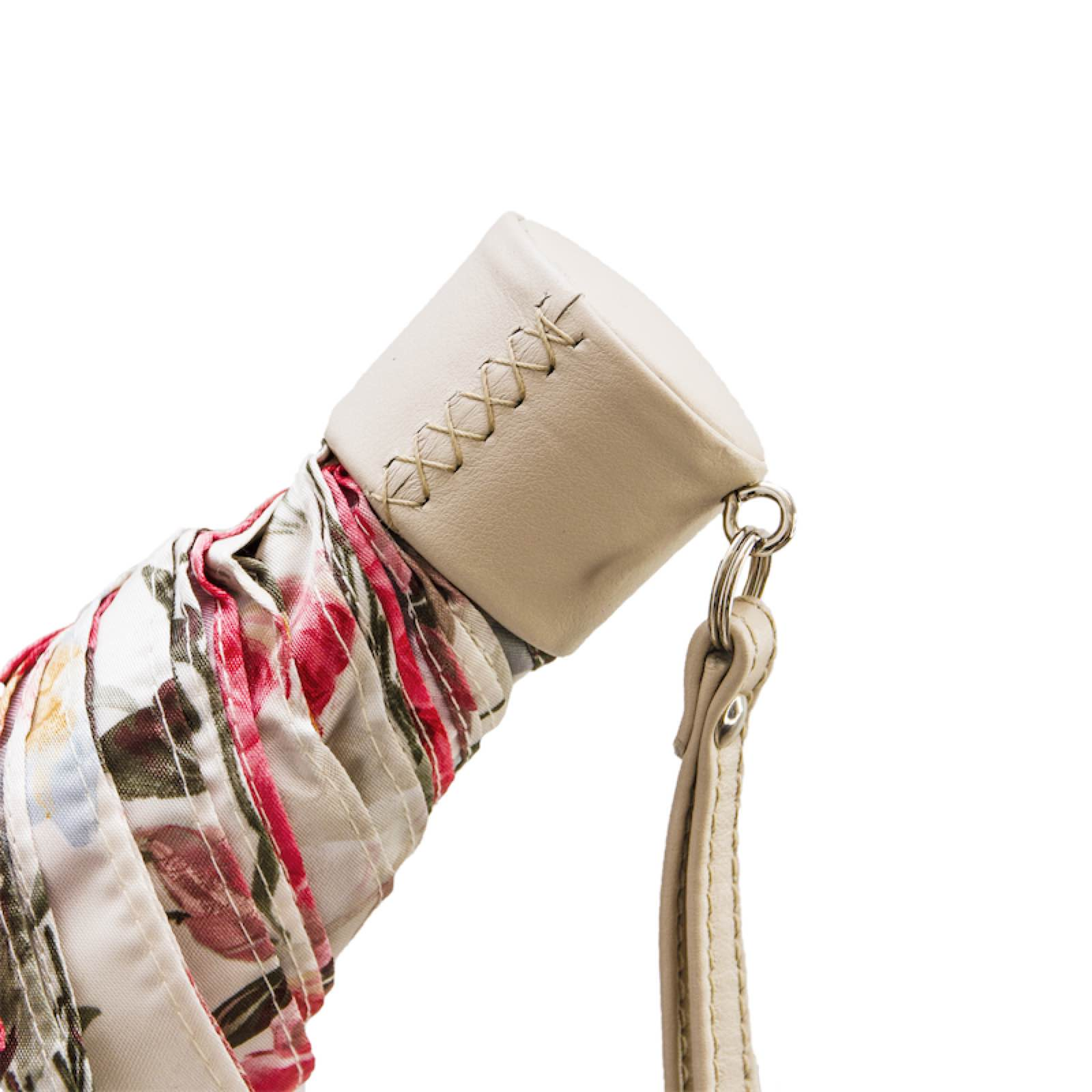 Floral Folding Umbrella – Luxury Handmade Italian Compact Rain Shield With Leather Handle