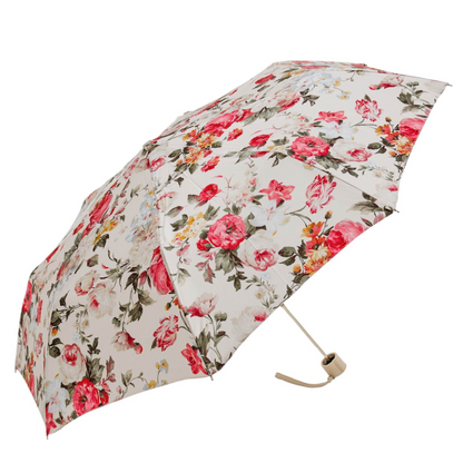 Floral Folding Umbrella – Luxury Handmade Italian Compact Rain Shield With Leather Handle
