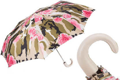 Folding Umbrella – Camouflage Umbrella with Roses | Handmade Italian Leather Handle