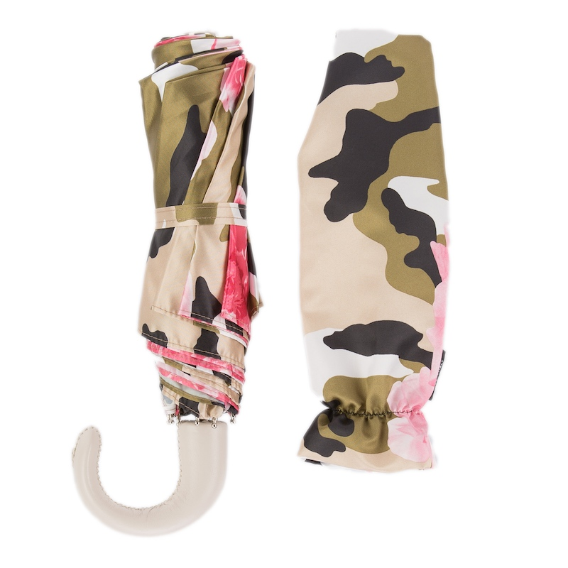 Folding Umbrella – Camouflage Umbrella with Roses | Handmade Italian Leather Handle