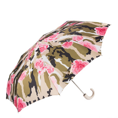 Folding Umbrella – Camouflage Umbrella with Roses | Handmade Italian Leather Handle