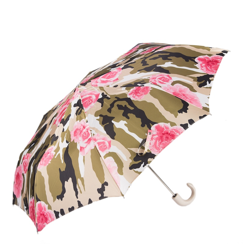 Folding Umbrella – Camouflage Umbrella with Roses | Handmade Italian Leather Handle