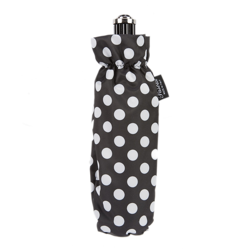 Folding Umbrella – Black Polka Dot Compact Rain Umbrella with Acetate Handle