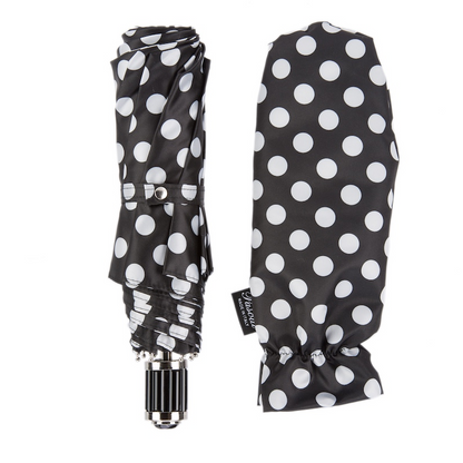 Folding Umbrella – Black Polka Dot Compact Rain Umbrella with Acetate Handle