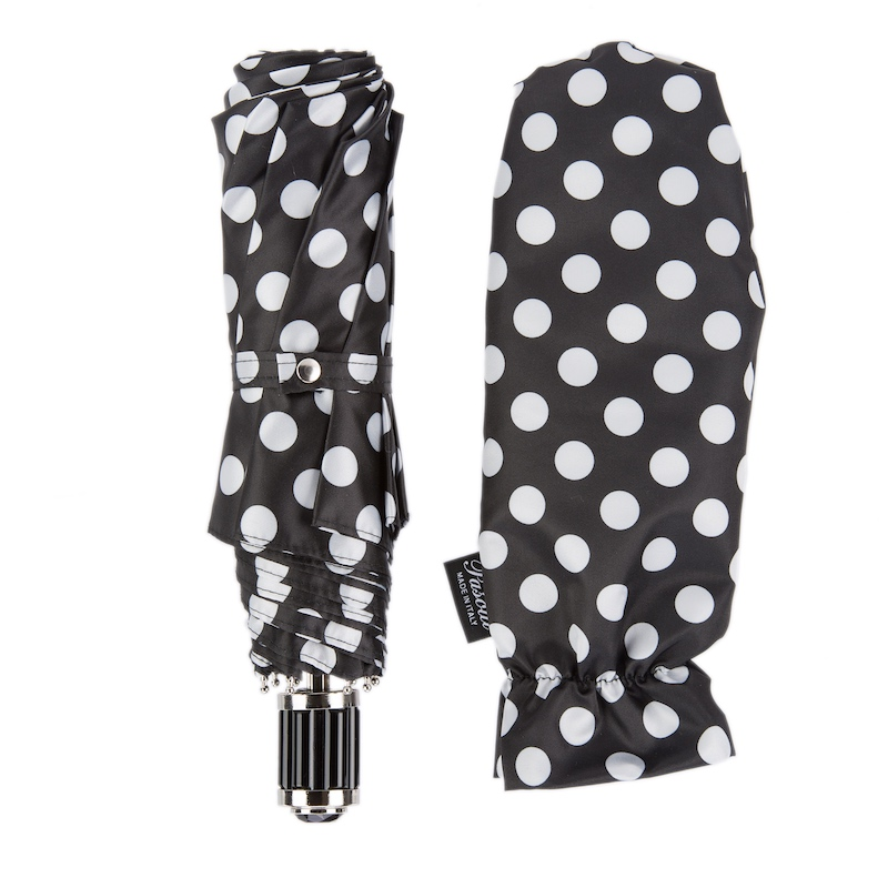 Folding Umbrella – Black Polka Dot Compact Rain Umbrella with Acetate Handle
