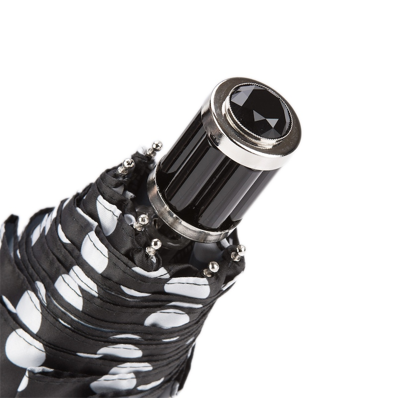 Folding Umbrella – Black Polka Dot Compact Rain Umbrella with Acetate Handle