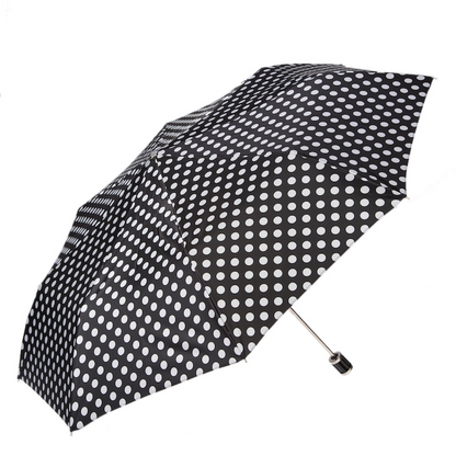 Folding Umbrella – Black Polka Dot Compact Rain Umbrella with Acetate Handle