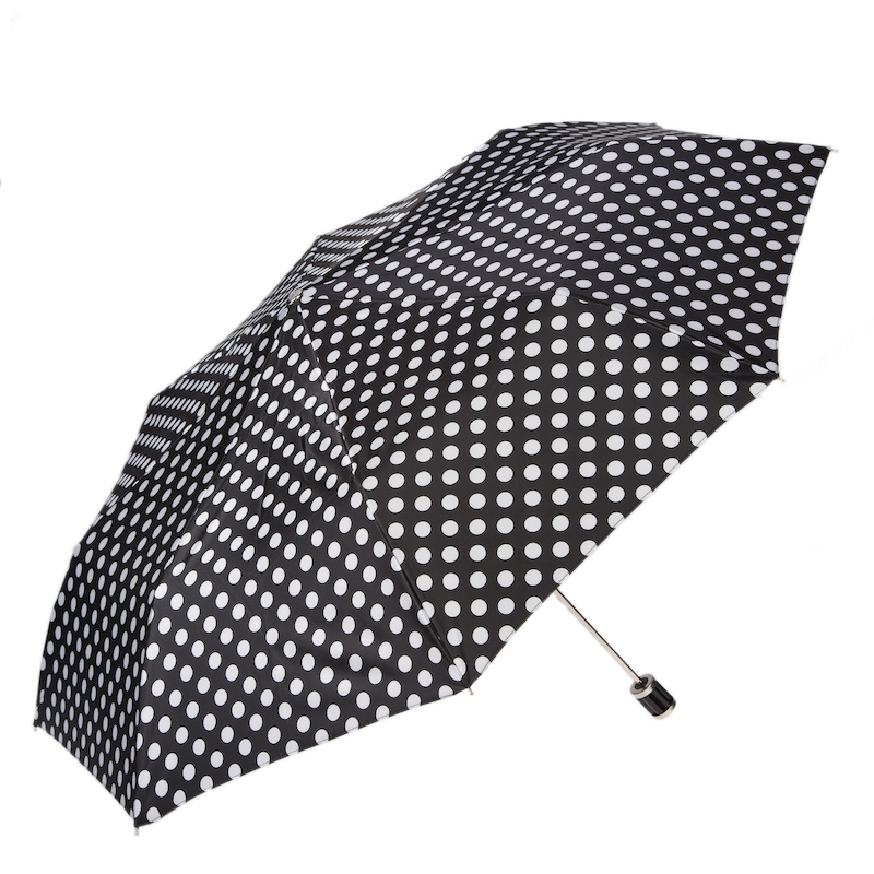Folding Umbrella – Black Polka Dot Compact Rain Umbrella with Acetate Handle