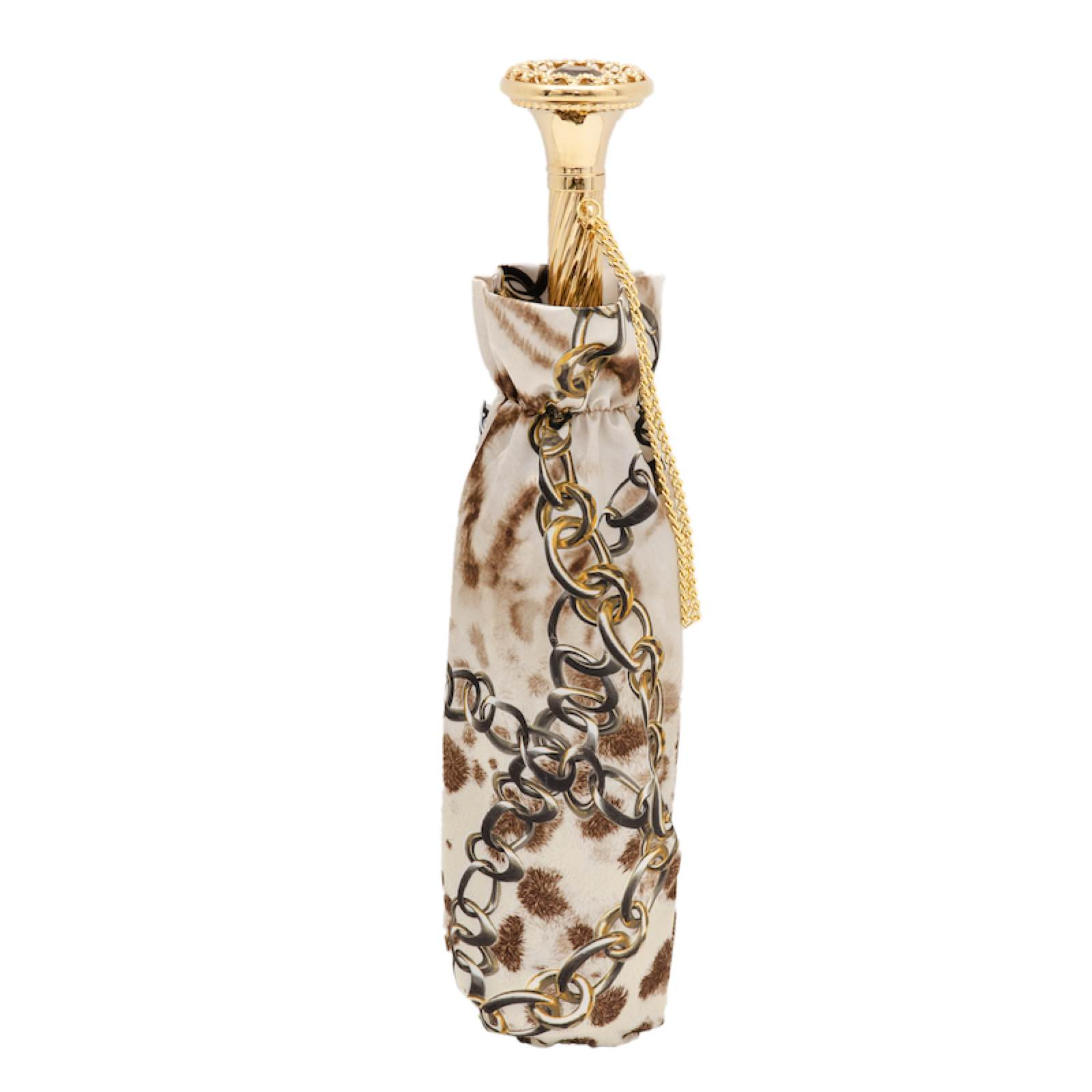 Folding Umbrella – Leopard Print, Brass Handle, Handmade Italian Rain Accessory