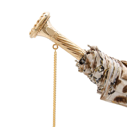 Folding Umbrella – Leopard Print, Brass Handle, Handmade Italian Rain Accessory