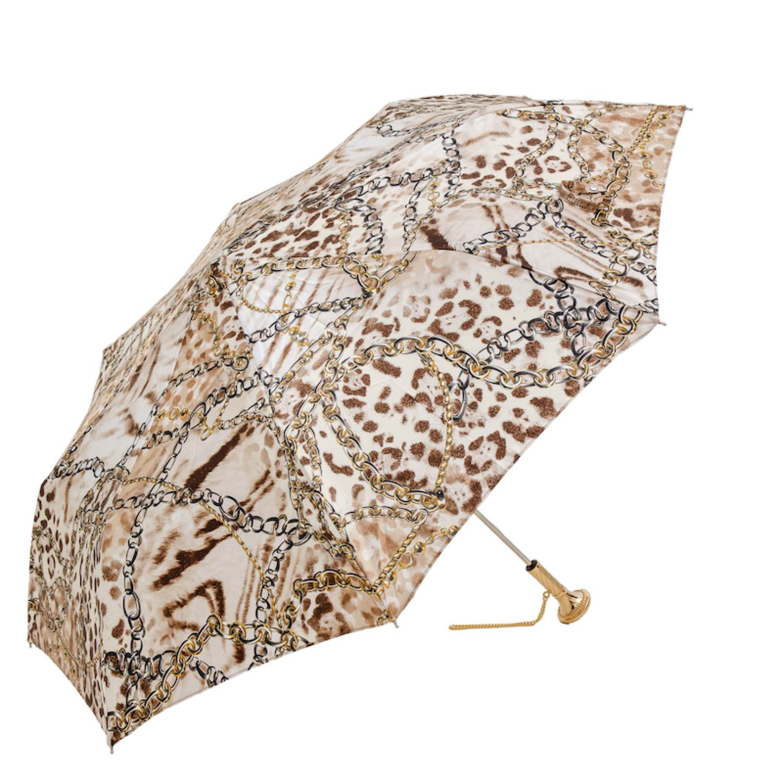 Folding Umbrella – Leopard Print, Brass Handle, Handmade Italian Rain Accessory