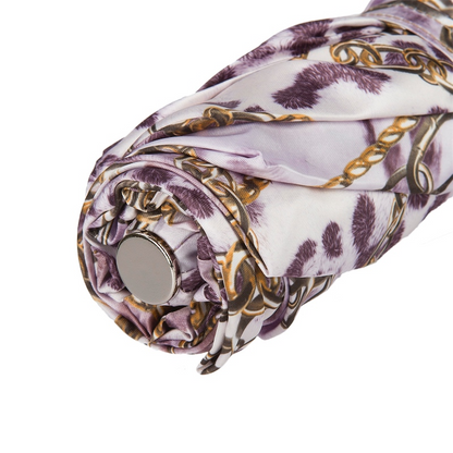 Folding Umbrella – Handmade Italian Animal Print & Chains Design with Jeweled Handle